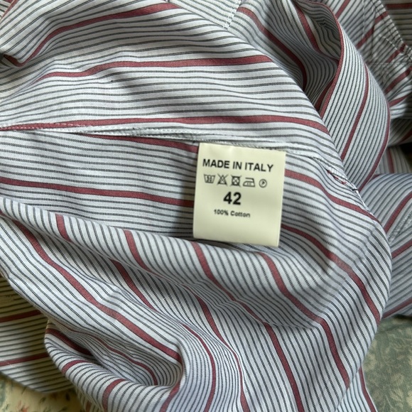 Isaia Napoli White Smoke Grey Purple Taupe Multi Stripe Men’s Shirt Size 16.5/42 - Picture 2 of 4
